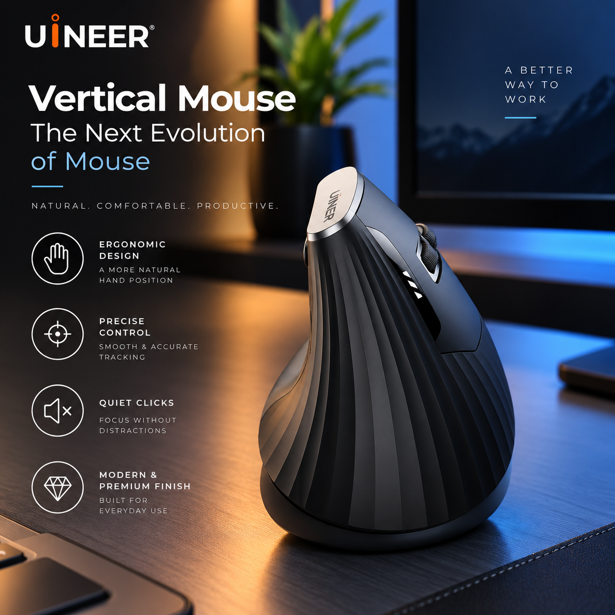 UINEER ergonomic vertical mouse in black